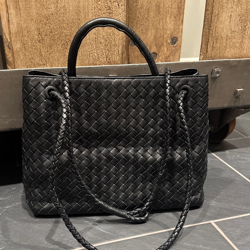 Quince Leather  Black Woven Tote Bag